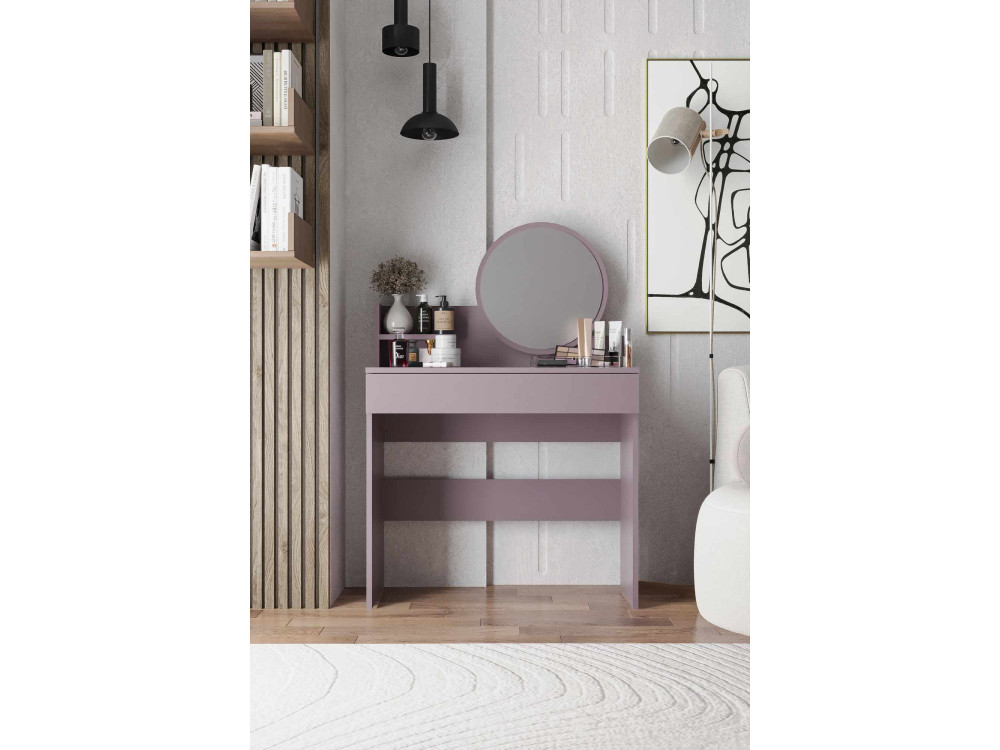 Harmony Mini Round" kaptafel met houten spiegel - 90 x 40 x 133 cm - Violet