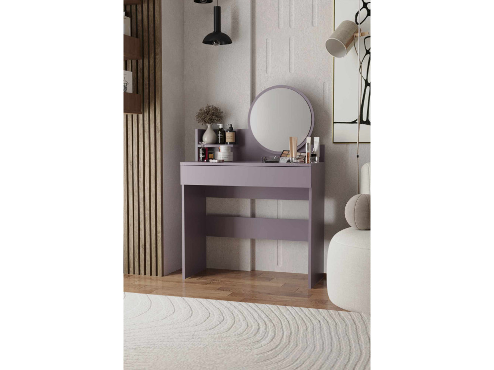 Harmony Mini Round" kaptafel met houten spiegel - 90 x 40 x 133 cm - Violet