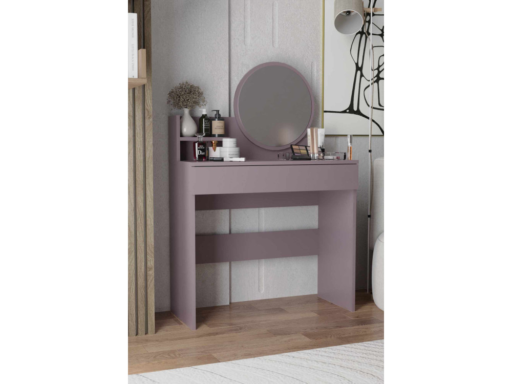 Harmony Mini Round" kaptafel met houten spiegel - 90 x 40 x 133 cm - Violet