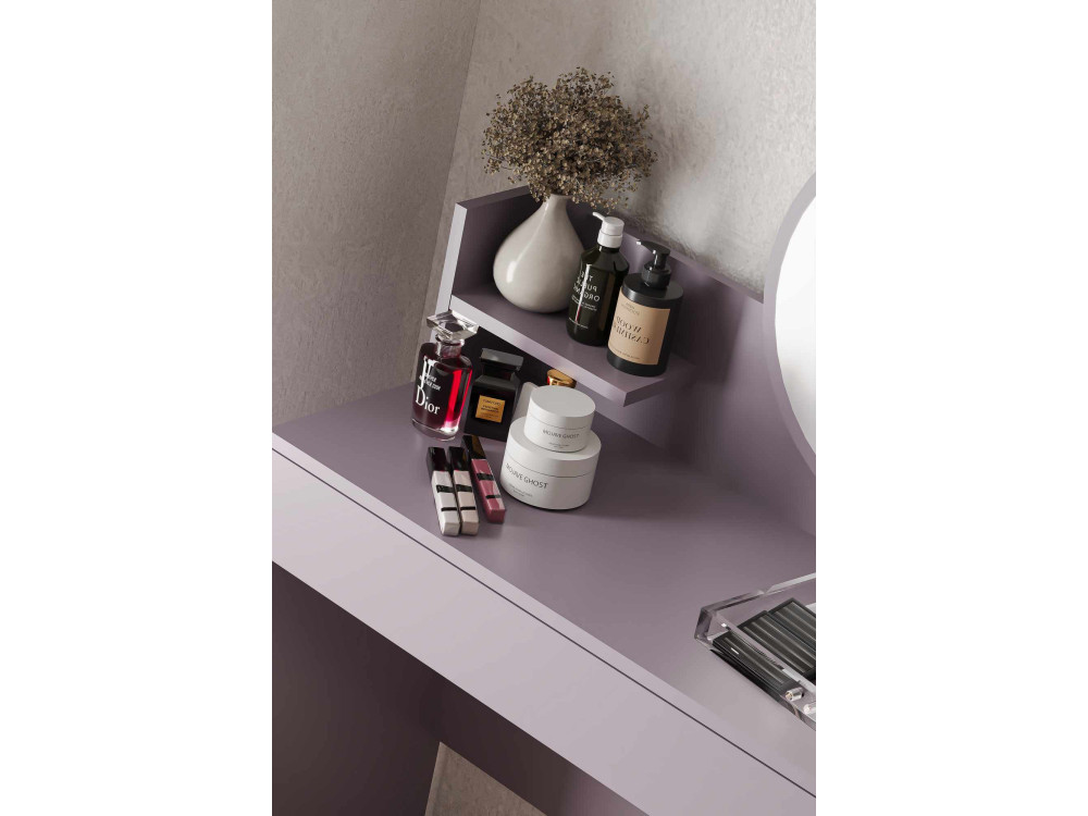 Harmony Mini Round" kaptafel met houten spiegel - 90 x 40 x 133 cm - Violet