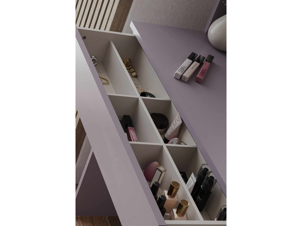 Harmony Mini Round" kaptafel met houten spiegel - 90 x 40 x 133 cm - Violet