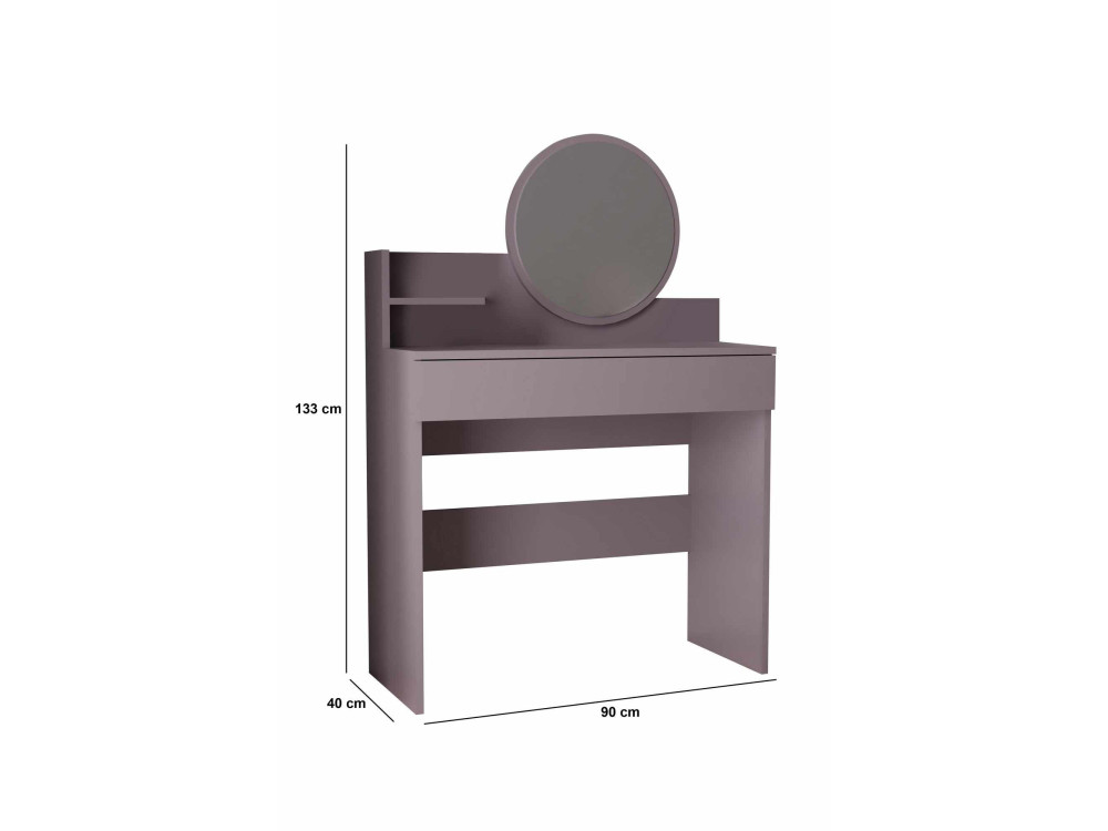 Harmony Mini Round" kaptafel met houten spiegel - 90 x 40 x 133 cm - Violet