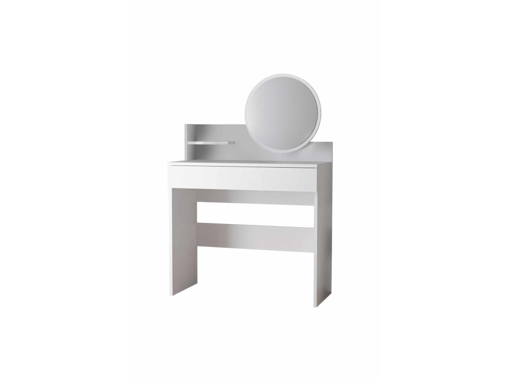 Harmony Mini Round" kaptafel met houten spiegel - 90 x 40 x 133 cm - Wit