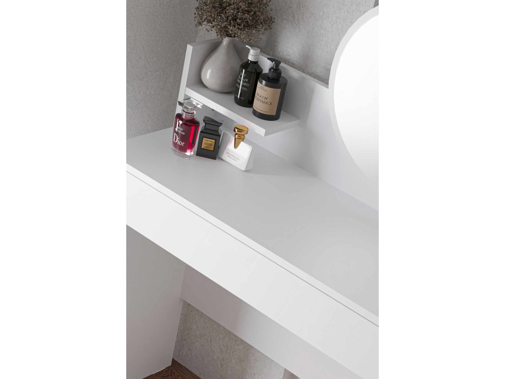 Harmony Mini Round" kaptafel met houten spiegel - 90 x 40 x 133 cm - Wit