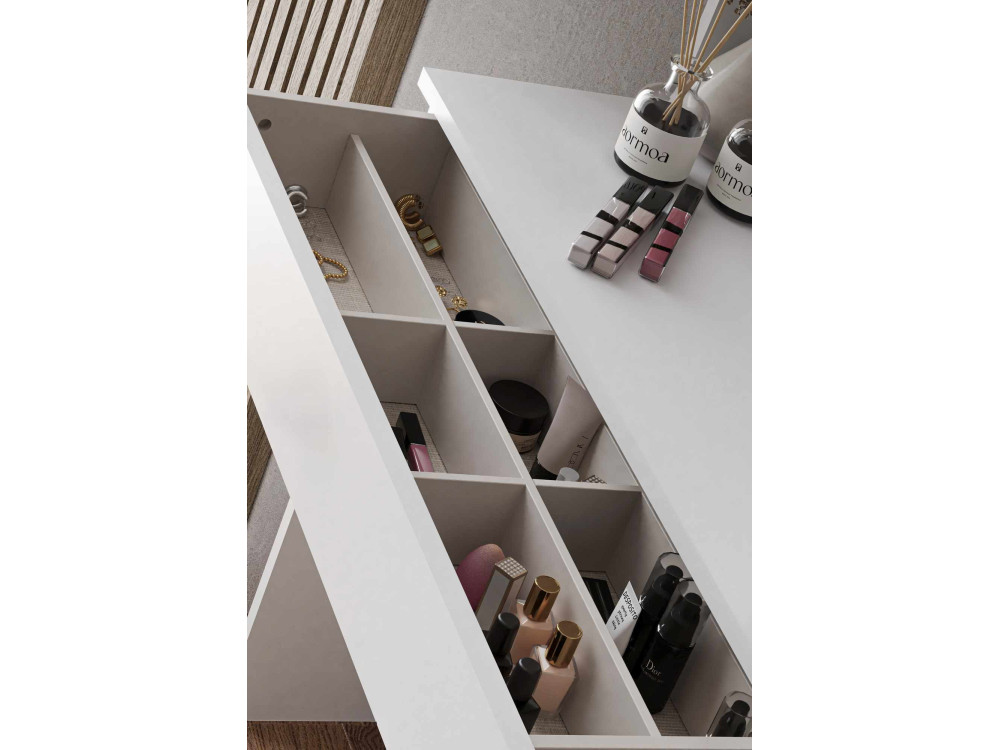 Harmony Mini Round" kaptafel met houten spiegel - 90 x 40 x 133 cm - Wit