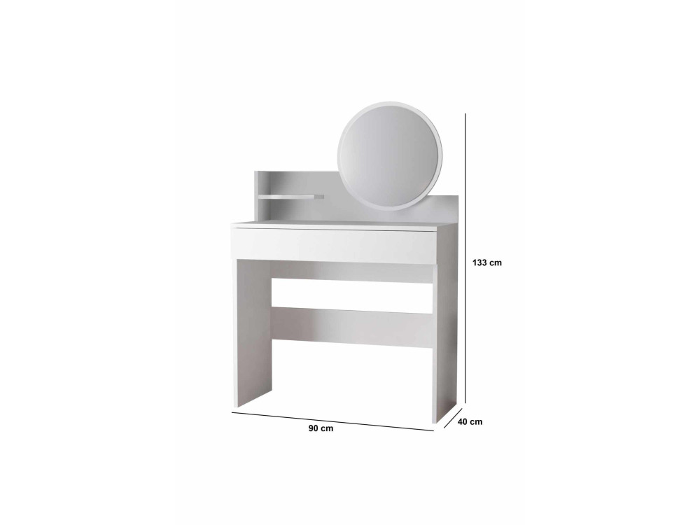 Harmony Mini Round" kaptafel met houten spiegel - 90 x 40 x 133 cm - Wit
