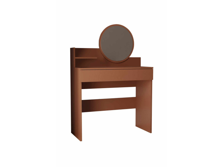 Harmony Mini Round" kaptafel met houten spiegel - 90 x 40 x 133 cm - Terracotta