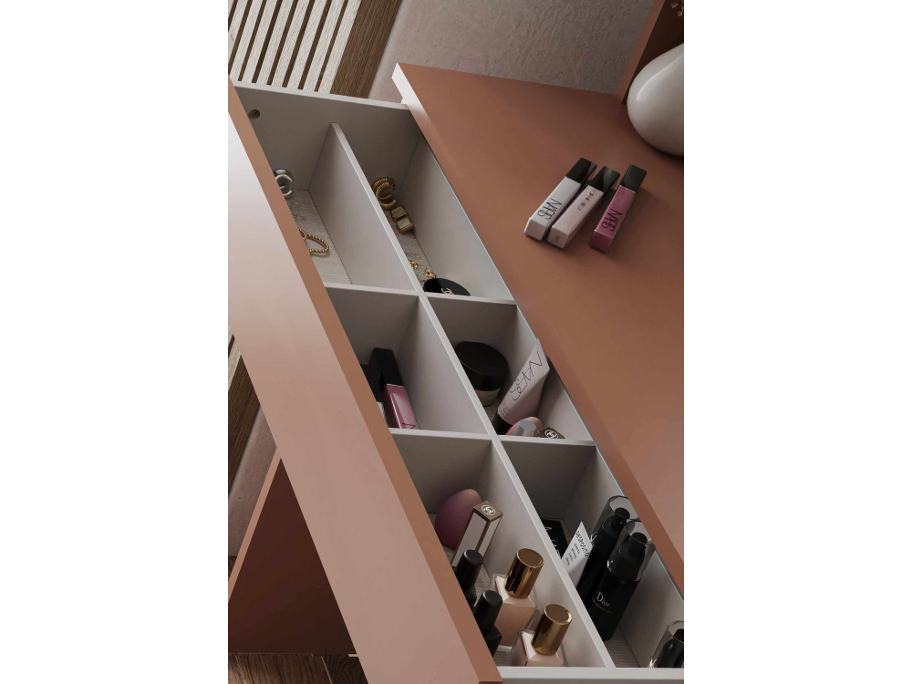 Harmony Mini Round" kaptafel met houten spiegel - 90 x 40 x 133 cm - Terracotta