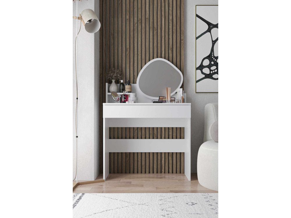 Harmony Mini Amorphous" kaptafel met houten spiegel - 90 x 40 x 133 cm - Wit