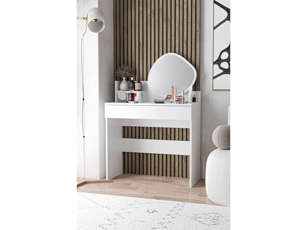 Harmony Mini Amorphous" kaptafel met houten spiegel - 90 x 40 x 133 cm - Wit