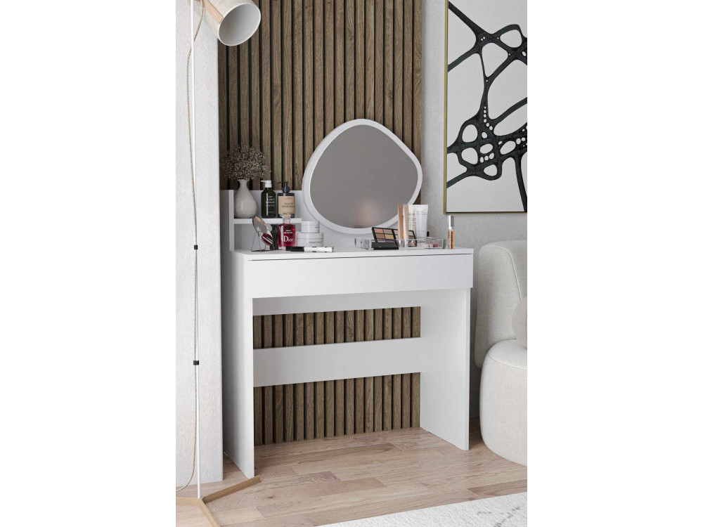 Harmony Mini Amorphous" kaptafel met houten spiegel - 90 x 40 x 133 cm - Wit