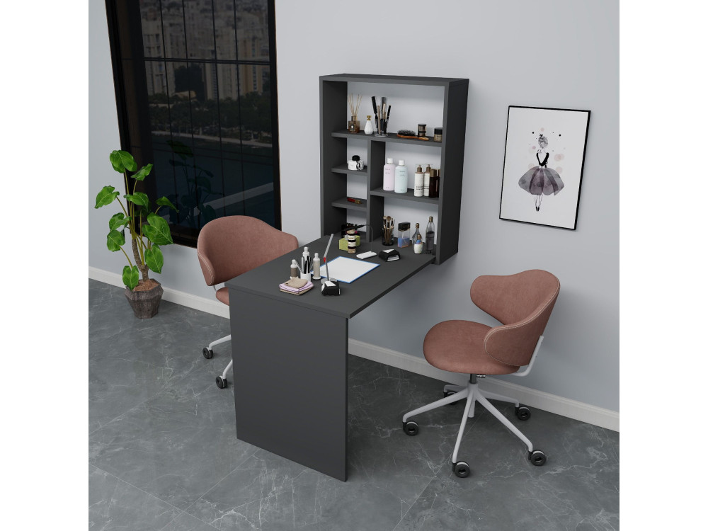 Houten make-up tafel "Sedir" - 90 x 59 x 74 cm - Antracietgrijs