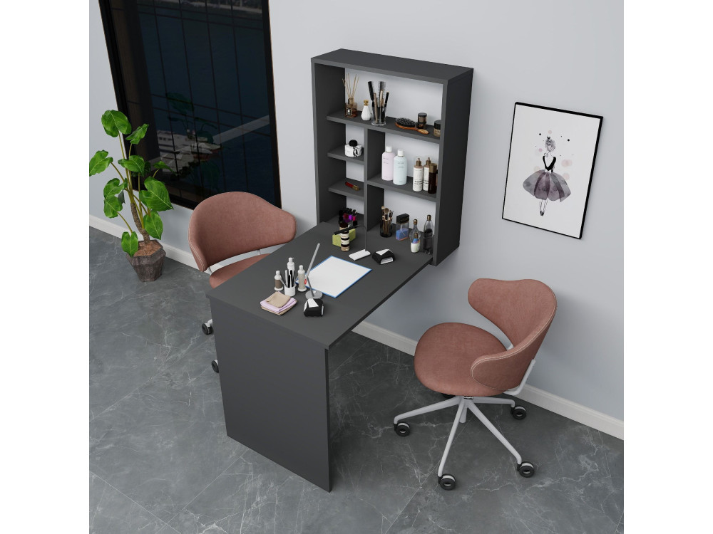 Houten make-up tafel "Sedir" - 90 x 59 x 74 cm - Antracietgrijs