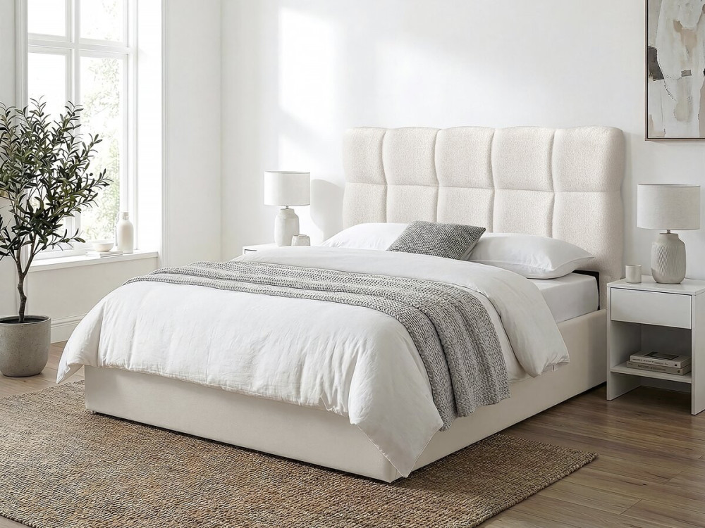 Dik stoffen noppen-hoofdbord "Alpe d'Huez" - 160 cm - Beige