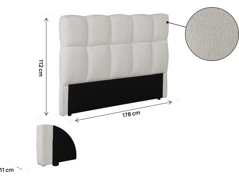 Dik stoffen noppen-hoofdbord "Alpe d'Huez" - 160 cm - Beige