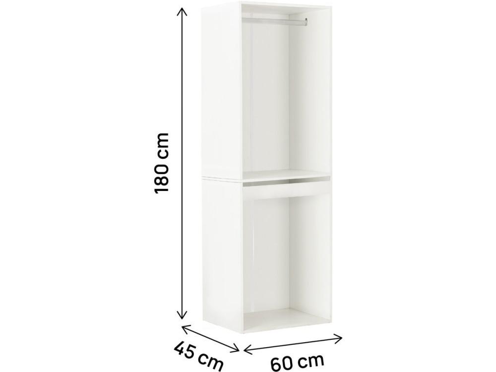 Opera" kledingkast met hangruimte en broekenrek - 60 x 45 x 180 cm - Wit