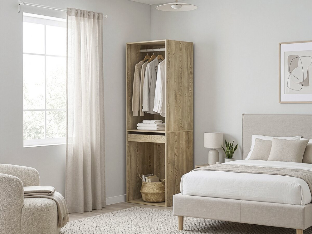 Kledingkast "Opéra" met hangruimte en broekenrek - 60 x 45 x 180 cm - Beige
