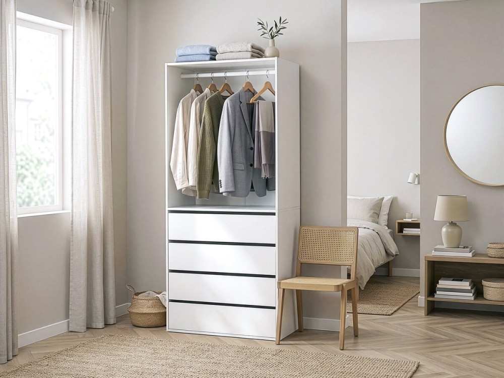 Kledingkast "Opéra" met 4 laden en 1 hangruimte - 80 x 45 x 180 cm - Wit