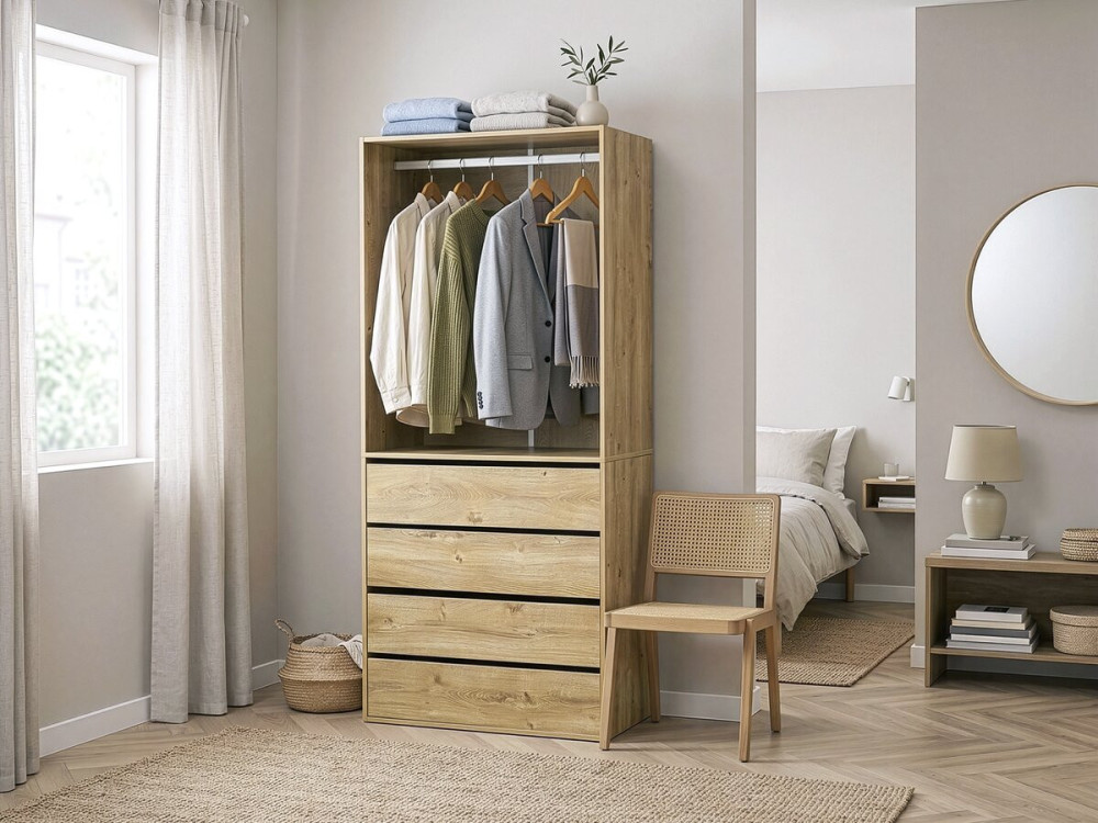 Kledingkast "Opéra" met 4 laden en 1 hangruimte - 80 x 45 x 180 cm - Beige
