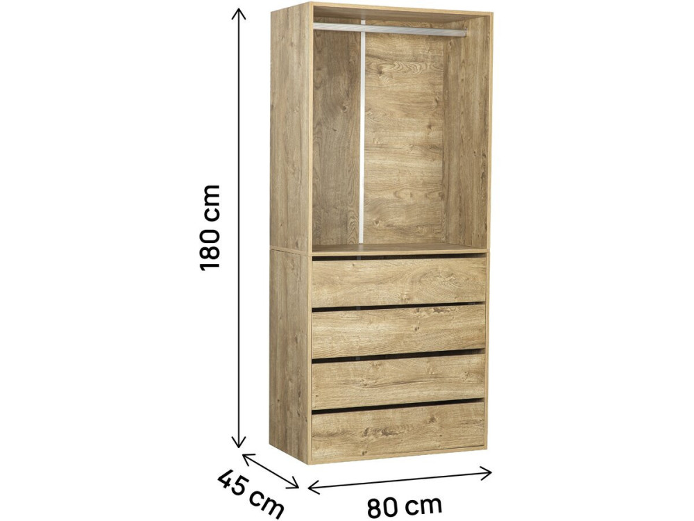 Kledingkast "Opéra" met 4 laden en 1 hangruimte - 80 x 45 x 180 cm - Beige