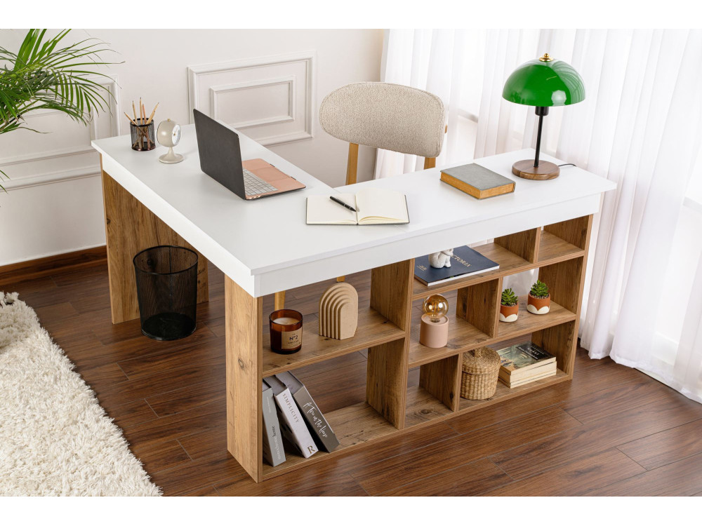 Houten bureau "Vesper" - 130 x 120 x 72 cm - Atlantisch wit grenen
