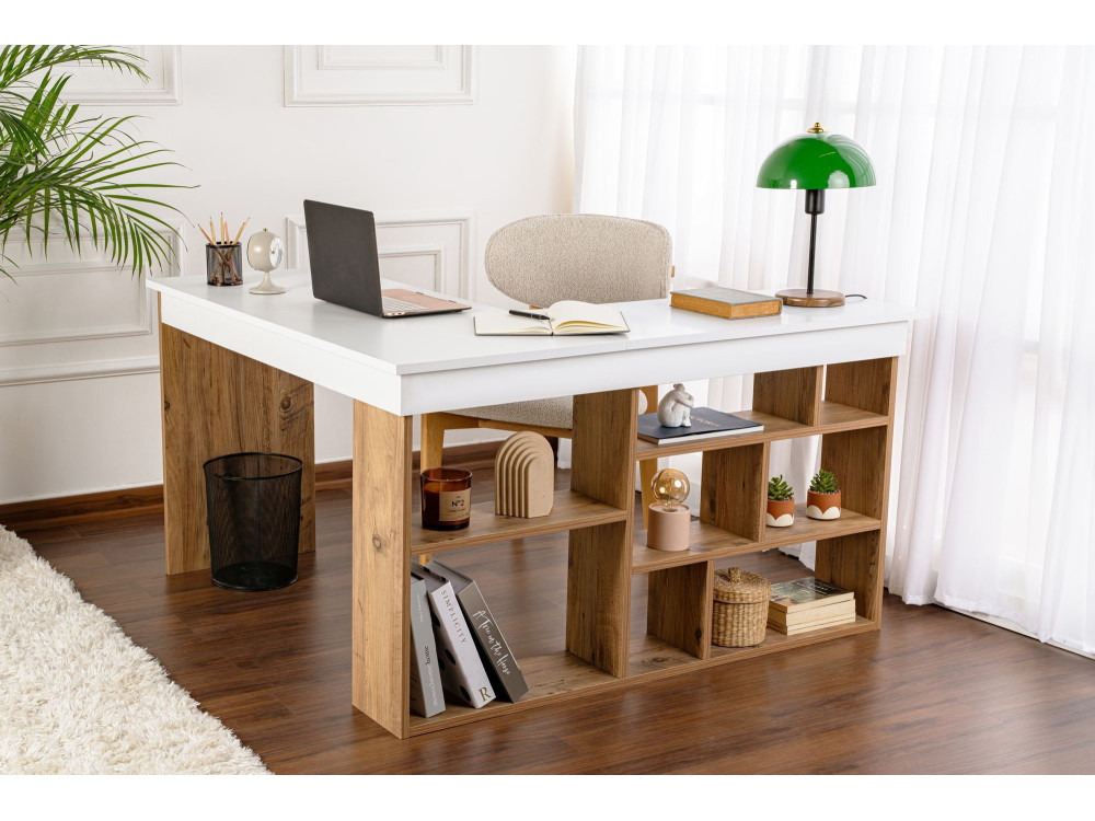 Houten bureau "Vesper" - 130 x 120 x 72 cm - Atlantisch wit grenen