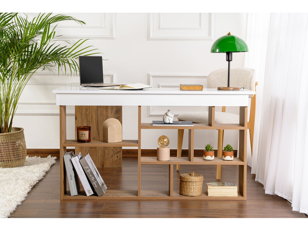 Houten bureau "Vesper" - 130 x 120 x 72 cm - Atlantisch wit grenen