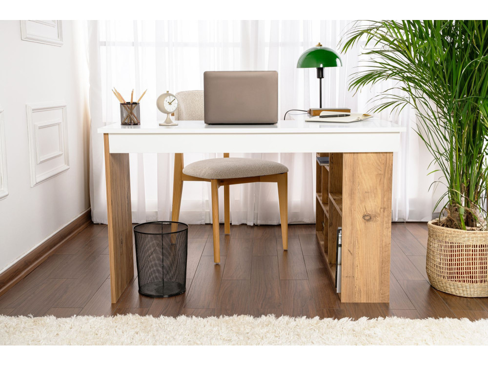 Houten bureau "Vesper" - 130 x 120 x 72 cm - Atlantisch wit grenen