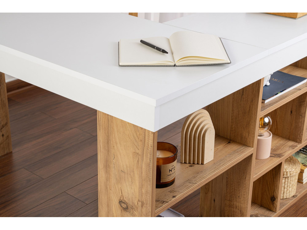 Houten bureau "Vesper" - 130 x 120 x 72 cm - Atlantisch wit grenen