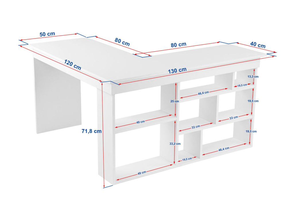 Houten bureau "Vesper" - 130 x 120 x 72 cm - Atlantisch wit grenen
