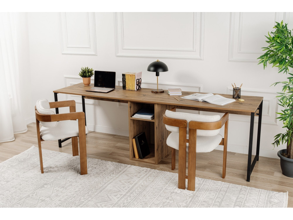 Bureau met twee bedden - 240 x 60 x 74 cm - Atlantic PineZwart
