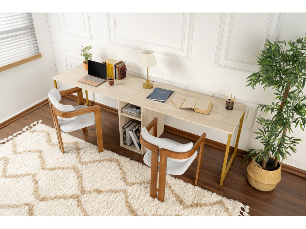 Bureau met twee stoelen - 240 x 60 x 74 cm - TravertinOr