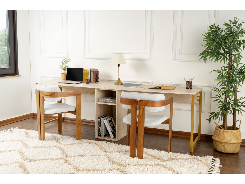 Bureau met twee stoelen - 240 x 60 x 74 cm - TravertinOr