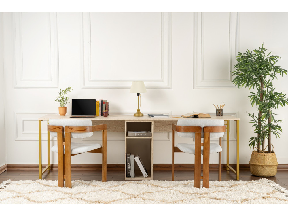 Bureau met twee stoelen - 240 x 60 x 74 cm - TravertinOr