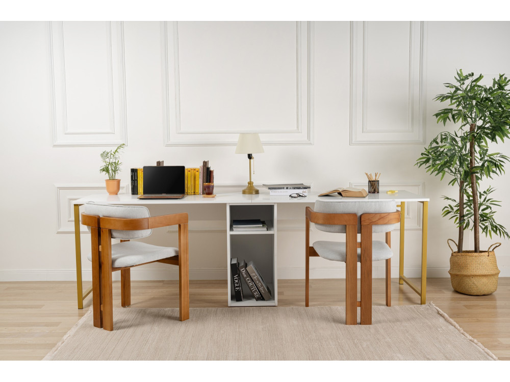 Bureau met twee stoelen - 240 x 60 x 74 cm - Witgoud