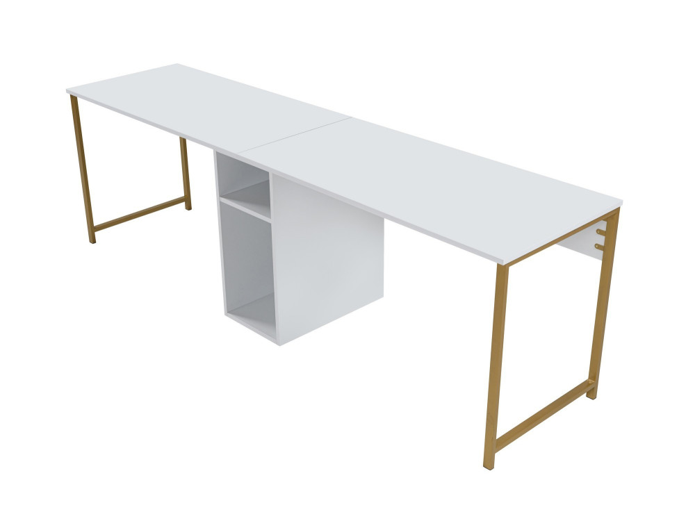 Bureau met twee stoelen - 240 x 60 x 74 cm - Witgoud