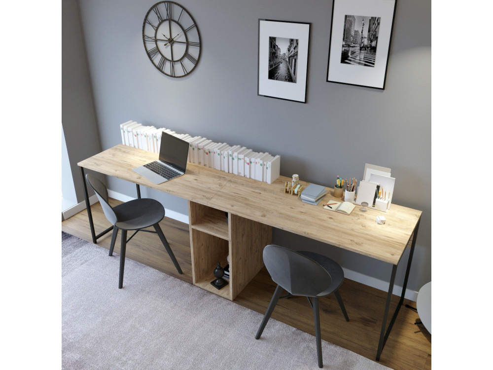 Ikili Calisma" houten bureau - 240 x 60 x 74 cm - Zwart Atlantisch Grenen