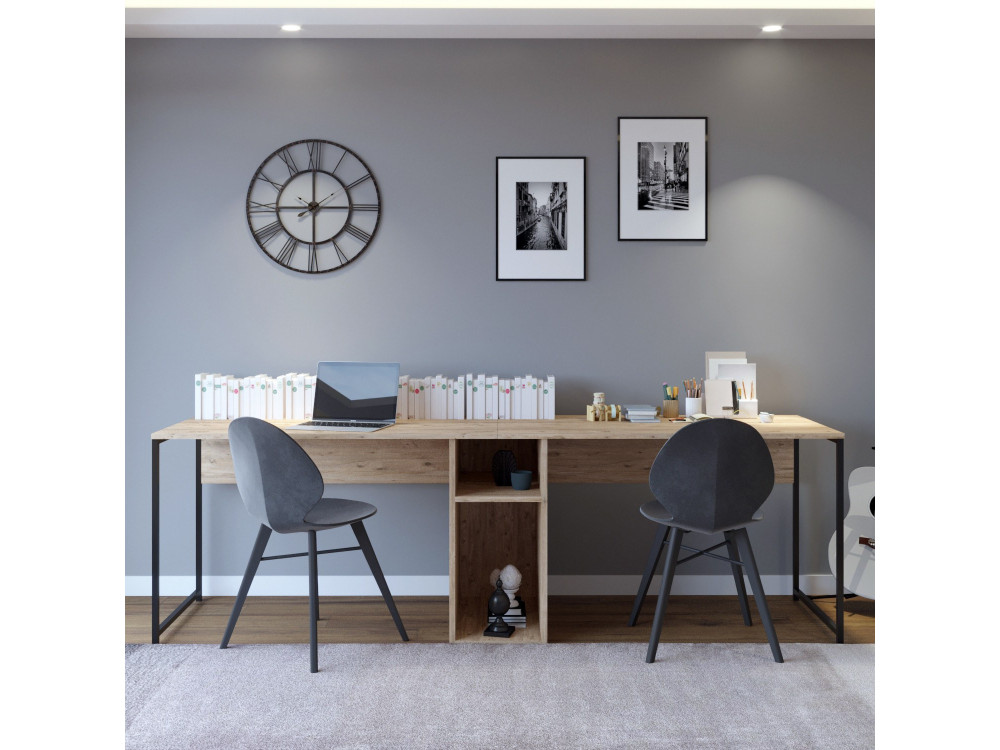 Ikili Calisma" houten bureau - 240 x 60 x 74 cm - Zwart Atlantisch Grenen