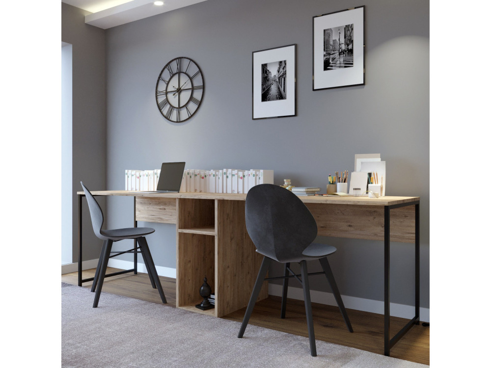 Ikili Calisma" houten bureau - 240 x 60 x 74 cm - Zwart Atlantisch Grenen