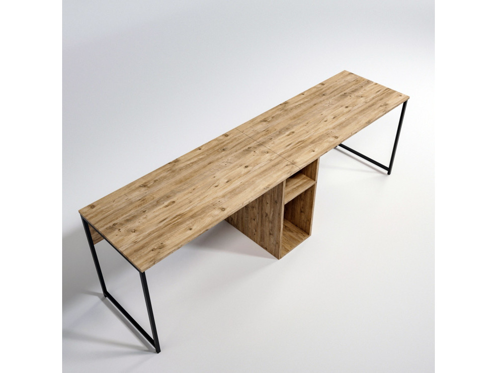 Ikili Calisma" houten bureau - 240 x 60 x 74 cm - Zwart Atlantisch Grenen
