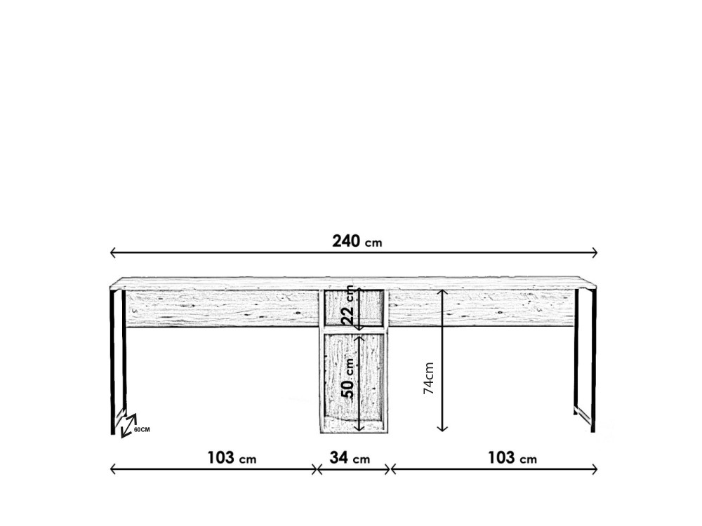 Ikili Calisma" houten bureau - 240 x 60 x 74 cm - Zwart Atlantisch Grenen