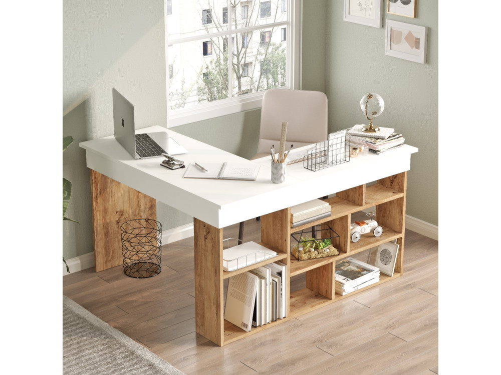 CT5" houten bureau - 129 x 120 x 72 cm - Atlantic Pine Wit