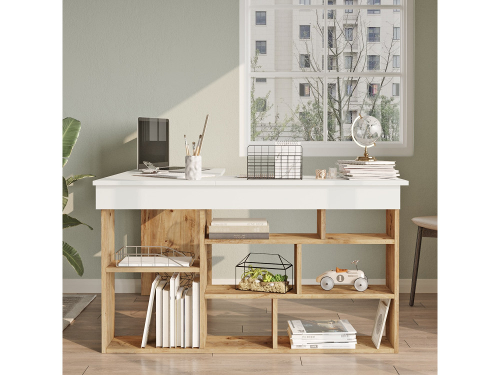 CT5" houten bureau - 129 x 120 x 72 cm - Atlantic Pine Wit