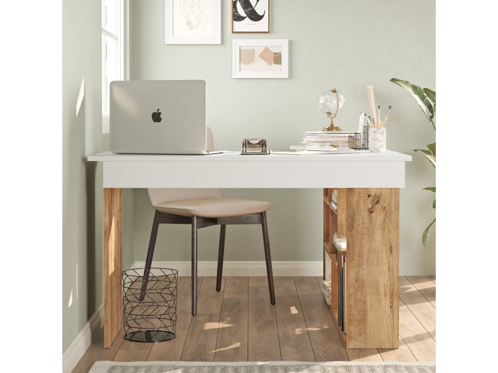 CT5" houten bureau - 129 x 120 x 72 cm - Atlantic Pine Wit