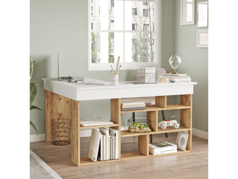 CT5" houten bureau - 129 x 120 x 72 cm - Atlantic Pine Wit