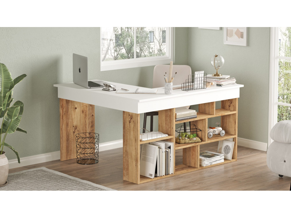 CT5" houten bureau - 129 x 120 x 72 cm - Atlantic Pine Wit