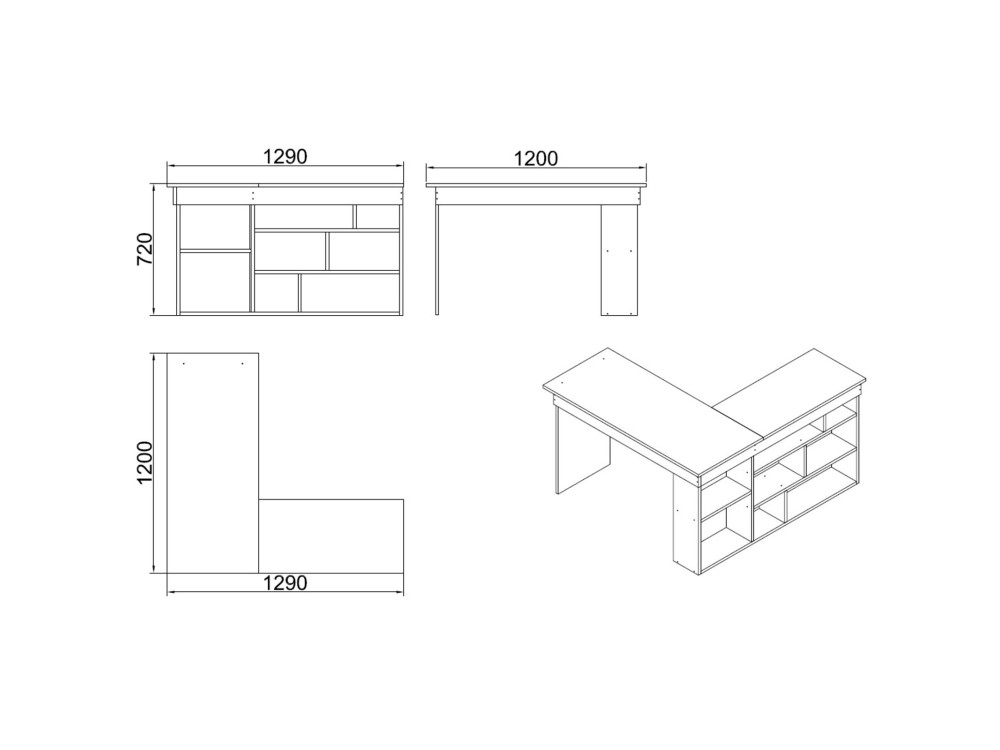 CT5" houten bureau - 129 x 120 x 72 cm - Atlantic Pine Wit