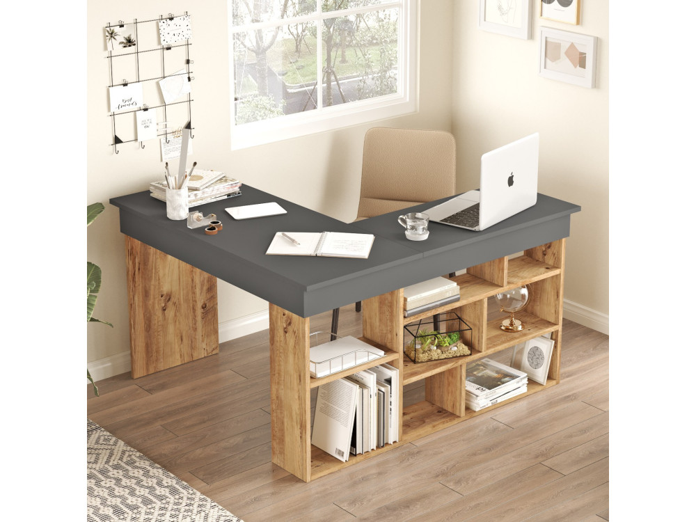 Houten bureau CT5 - 129 x 120 x 72 cm - Atlantic Pine Antraciet