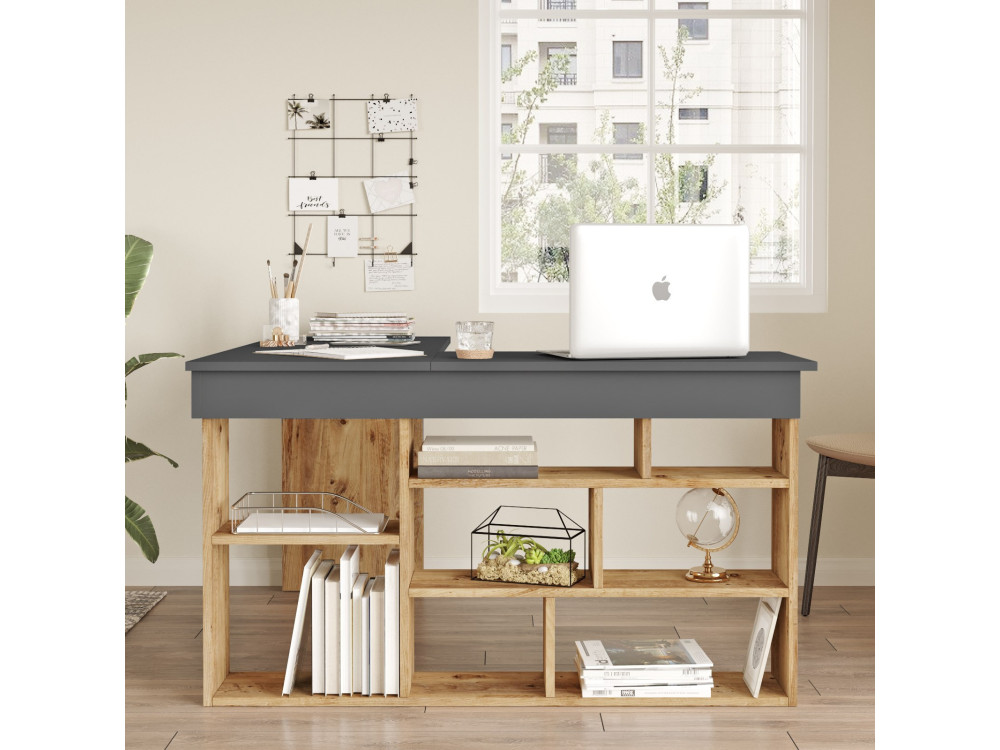 Houten bureau CT5 - 129 x 120 x 72 cm - Atlantic Pine Antraciet