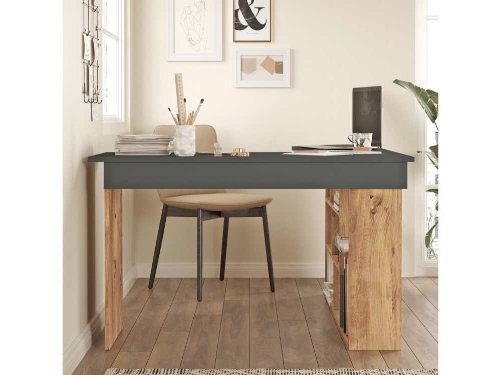 Houten bureau CT5 - 129 x 120 x 72 cm - Atlantic Pine Antraciet
